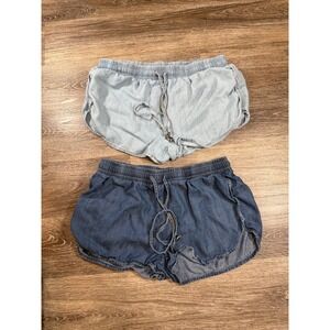 LoveStitch Womens Chambray Shorts Bundle Blue Light Wash Elastic Waist Small 2PK